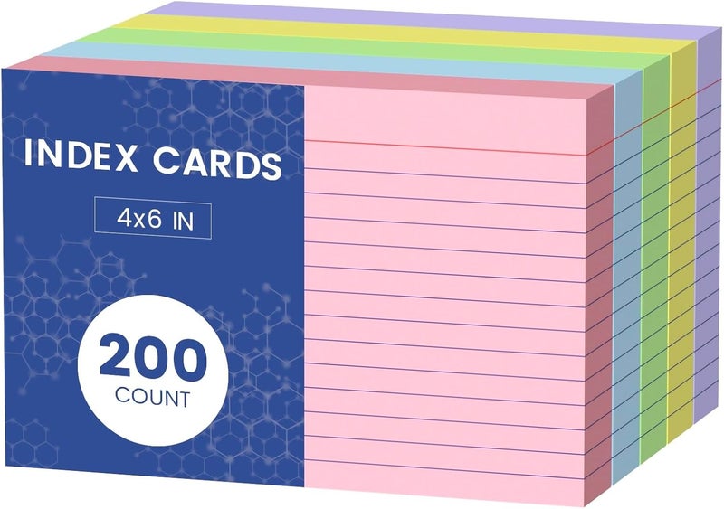 Aidunmis Colored Index Cards 4x6 Inch, 200 Count Note Cards 4x6, 5 Colors Flash Cards for Studying, 40 Sheets Per Color Lined Index Cards Ruled, Colored Notecards 4 x 6 for Office, School, and Home - Image 1